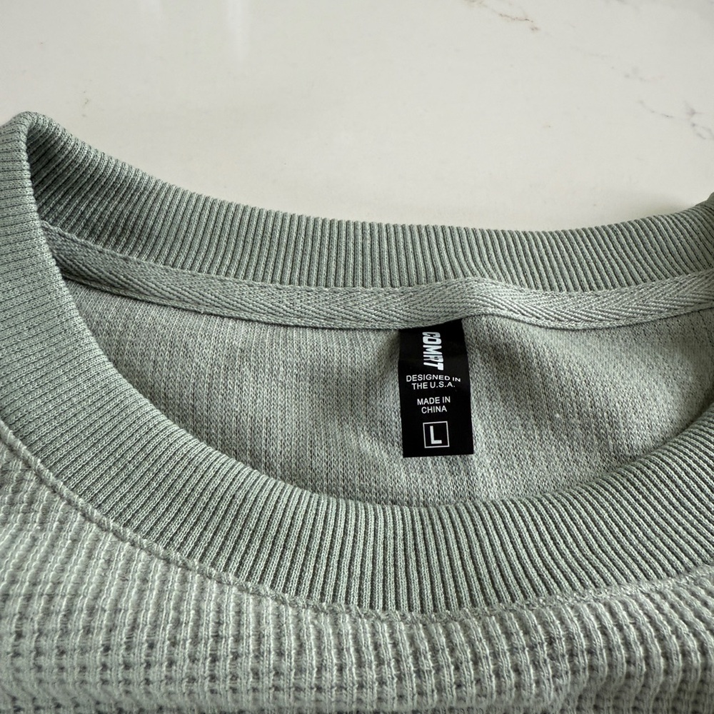 Comfrt Sage Green Waffle Crewneck Sweatshirt & Pant Set - Picture 2 of 5